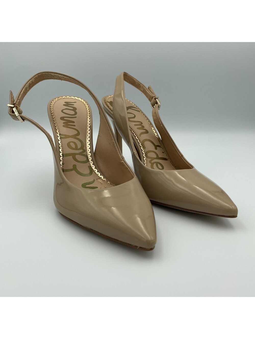 Sam Edelman Slingback Heels Womens 8.5 Nude Patent 4in Pointed Toe Pumps Classic